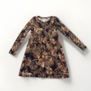 Women’s Printed Dress Black Size Small With Pockets Midi/Long Sleeve